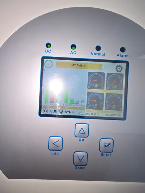 Sunsynk inverter display used for solar system monitoring