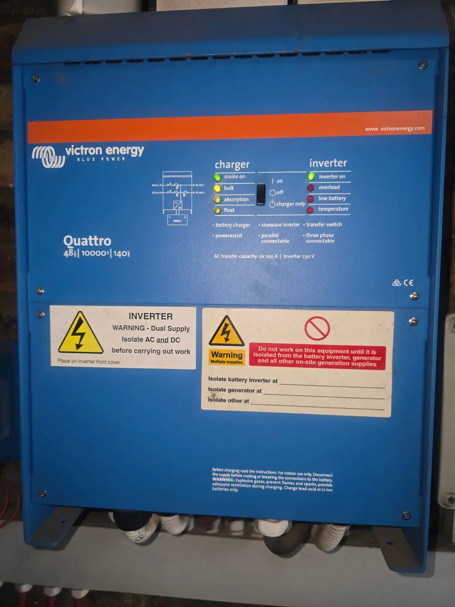 Victron Quattro 48 V 10 kVA inverter/charger installed for backup power